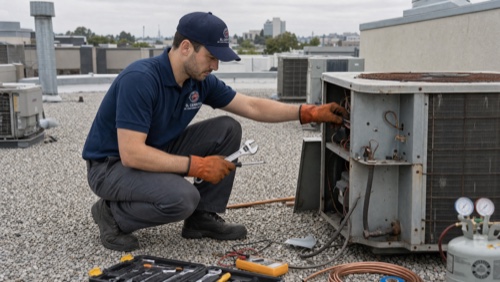 El Cerrito HVAC service van at residential home